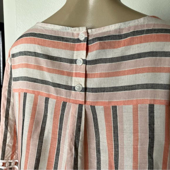 Alyx Front Tie Bell Sleeve Peasant Boho Top L Coral Gray Striped Pullover Shirt - Picture 5 of 11